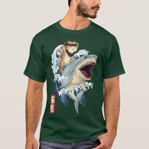 Retro Japans Samurai Cat Shark Kanagawa T-shirt