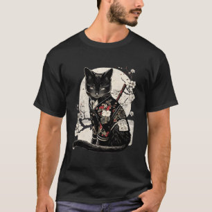Retro Japans Samurai Ninja Cat Kawaii Tattoo Gra T-shirt