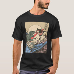  Retro Japanse Great Wave Cat VS Monster G T-shirt