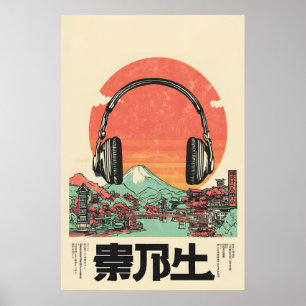 Retro Japanse Hoofdtelefoon Kunstprint - Vintage M Poster