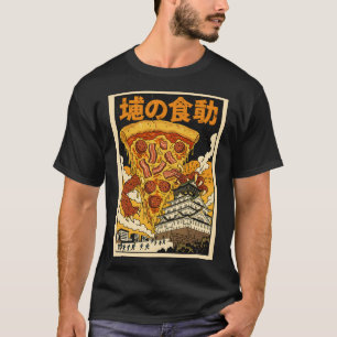 Retro Japanse Kaiju Monster Pizza Osaka Kasteel T-shirt