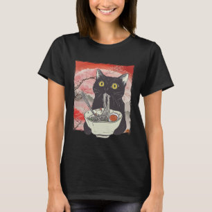 Retro Japanse Kat Eten Ramen Funny Noodles T-shirt