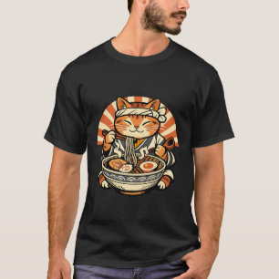 Retro Japanse Kat Ramen T-shirt – Vintage Stijl Sn