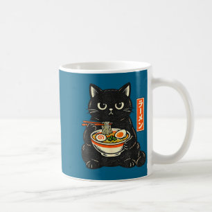 Retro Japanse kawaii ramen kat die noedels eet Koffiemok