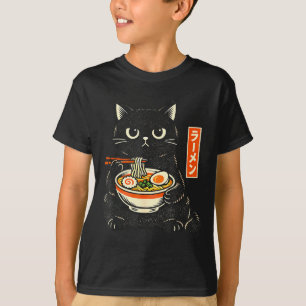 Retro Japanse kawaii ramen kat die noedels eet T-shirt