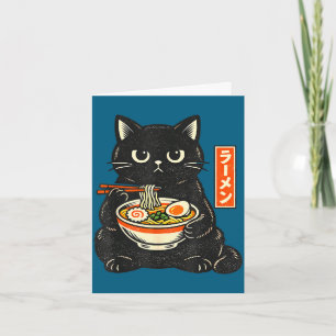 Retro Japanse kawaii ramen kat eetend noedels Kaart