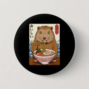 Retro Japanse Kunst Bosmarmot Eet Ramen Grappig Gr Ronde Button 5,7 Cm