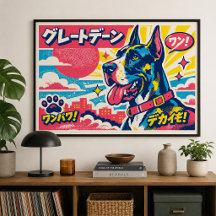 Retro Japanse Manga Stijl Great Dane Poster
