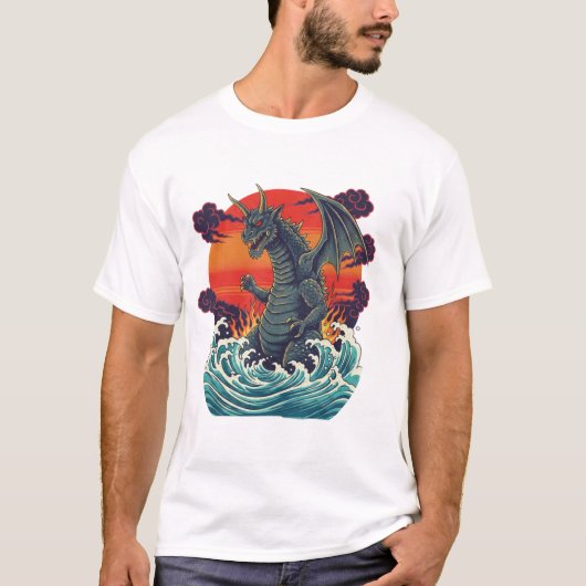 Retro Japanse Monster Grote Golf Sunset T-shirt (Voorkant)