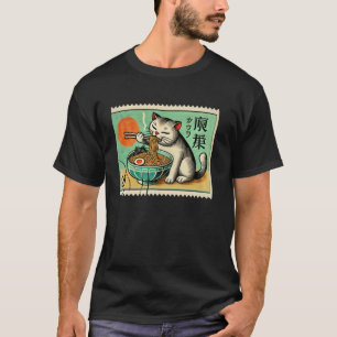 Retro Japanse Noedel Zonsondergang Postzegel Schat T-shirt