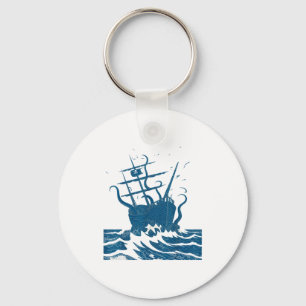 Retro Japanse Octopus Kraken Beoordeel Schip Vinta Sleutelhanger