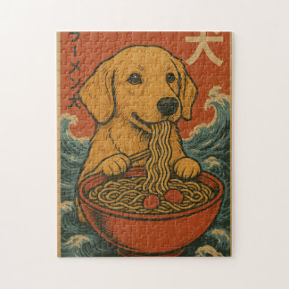 Retro Japanse Ramen Golden Retriever Hond Puzzle Legpuzzel