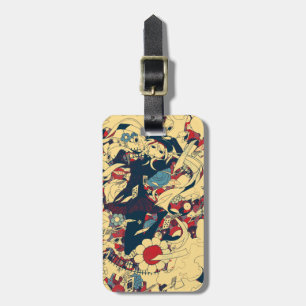 Retro Japanse Rozen Grafische Kunst Bagagelabel