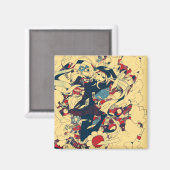 Retro  Japanse Rozen Grafische Kunst Magneet (Voorkant / Achterkant)