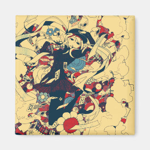 Retro  Japanse Rozen Grafische Kunst Magneet