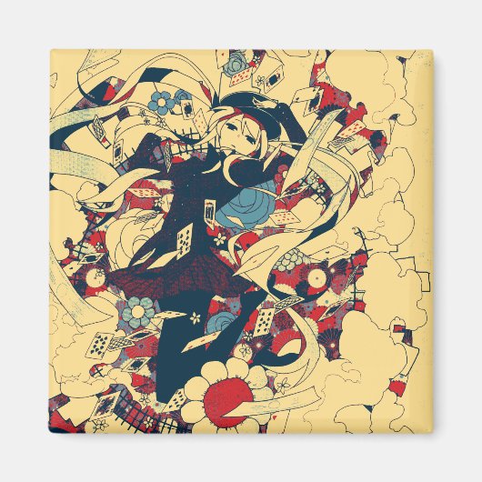 Retro  Japanse Rozen Grafische Kunst Magneet (Voorkant)