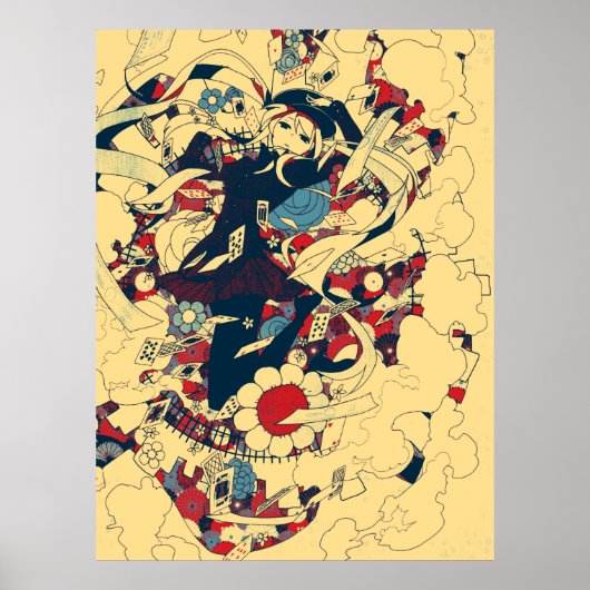 Retro  Japanse Rozen Grafische Kunst Poster (Voorkant)