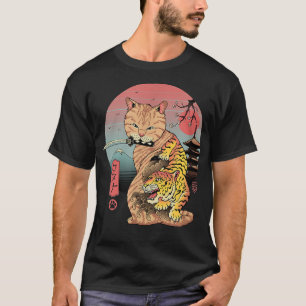 Retro Japanse Samurai Ninja Cat Kawaii Tattoo Cat T-shirt