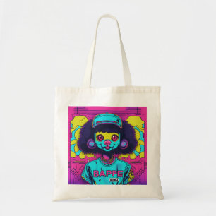 Retro Japanse Urban Mode Neon Mascot Gezichtspop Tote Bag