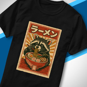 Retro Japanse voedsel kunst wasbeer eet ramen T-shirt