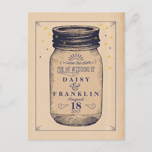 Retro Jar Save the Date - Telegram Stijl - Marine Aankondigingskaart (Voorkant)