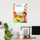  Retro jaren 1930 Reizen Herten Tempel Japan Azië Poster (Thuiskantoor)