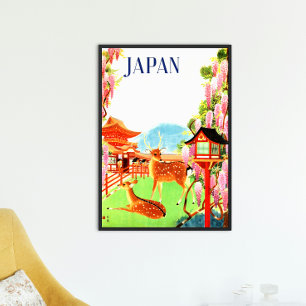  Retro jaren 1930 Reizen Herten Tempel Japan Azië Poster