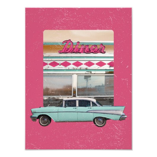 Retro jaren 1950 Diner Wall Art | Pink Neon Sign & Foto Afdruk (Voorkant)