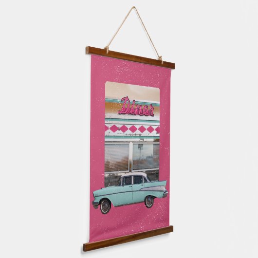 Retro jaren 1950 Diner Wall Art | Pink Neon Sign & Hangend Wandkleed (Gebogen)