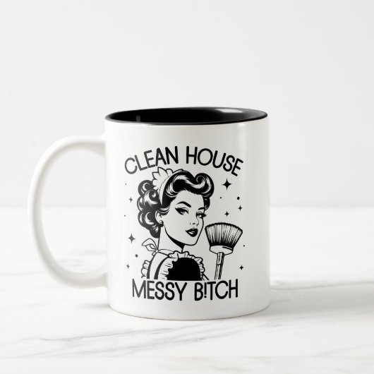 Retro jaren 1950 Glam Girl Funny Sarcastic Quote Tweekleurige Koffiemok (Links)