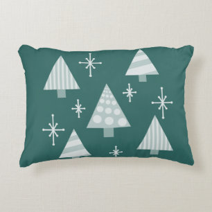 Retro jaren 1950 Kerstbomen Blauwgroen Groen Accent Kussen