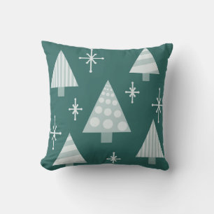 Retro jaren 1950 Kerstbomen Blauwgroen Groen Kussen