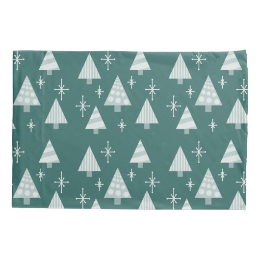 Retro jaren 1950 Kerstbomen Blauwgroen Groen Kussensloop (Achterkant)