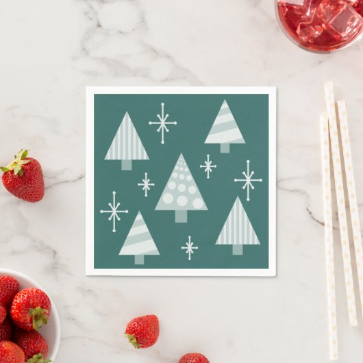 Retro jaren 1950 Kerstbomen Blauwgroen Groen Servet (Insitu)