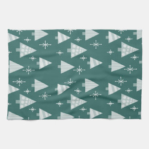 Retro jaren 1950 Kerstbomen Blauwgroen Groen Theedoek