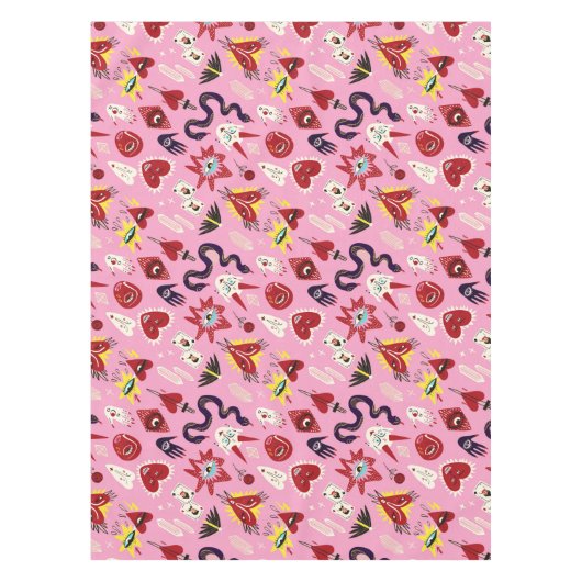 Retro jaren 1950 Pop Art Patroon Kitschy Keuken Tafelkleed (Voorkant)