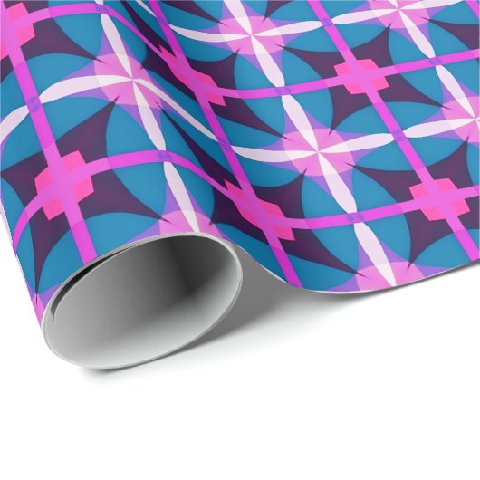 Retro jaren 1960 stijl roze blauwe aubergine esthe cadeaupapier (Rol Hoek)