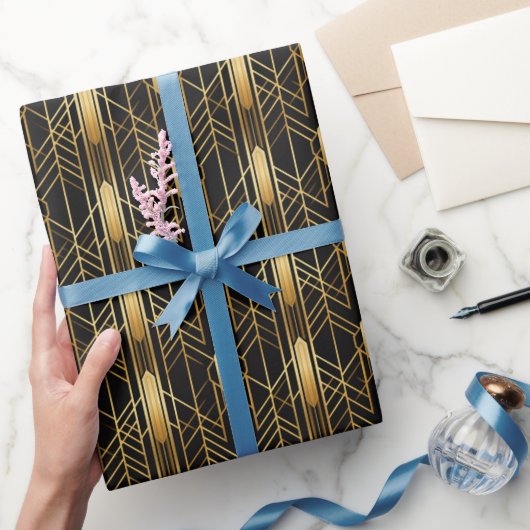 Retro jaren '20 Art Deco Zwart Goud Geometrisch Pa Cadeaupapier (Geschenken)