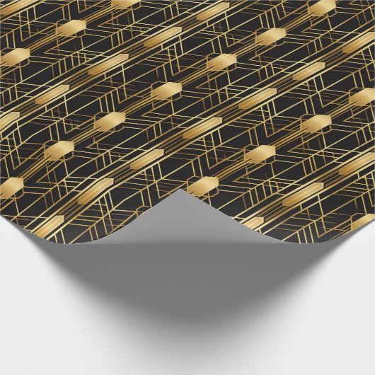 Retro jaren '20 Art Deco Zwart Goud Geometrisch Pa Cadeaupapier (Hoek)