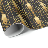 Retro jaren '20 Art Deco Zwart Goud Geometrisch Pa Cadeaupapier (Rol Hoek)