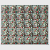 Retro jaren 50 Cranberry Sneeuwvlok Kerst Martini Cadeaupapier (Vlak)