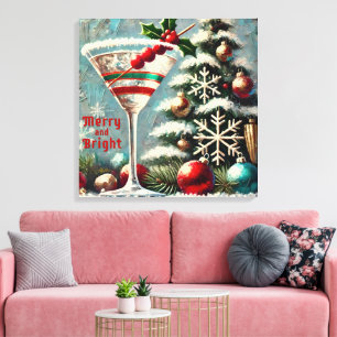 Retro jaren 50 Cranberry Sneeuwvlok Kerst Martini Canvas Afdruk