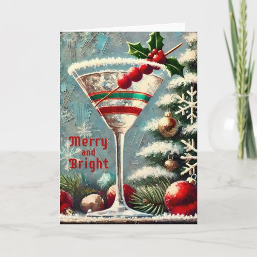 Retro jaren 50 Cranberry Sneeuwvlok Kerst Martini Kaart (Voorkant)