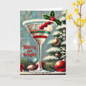Retro jaren 50 Cranberry Sneeuwvlok Kerst Martini Kaart (Gele Bloem)