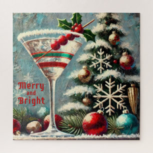 Retro jaren 50 Cranberry Sneeuwvlok Kerst Martini Legpuzzel