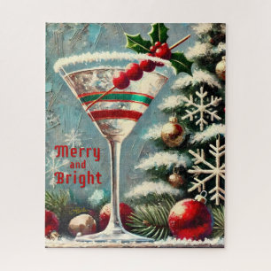 Retro jaren 50 Cranberry Sneeuwvlok Kerst Martini Legpuzzel