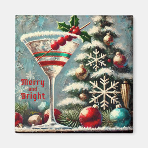 Retro jaren 50 Cranberry Sneeuwvlok Kerst Martini Magneet