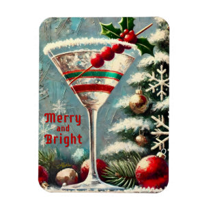 Retro jaren 50 Cranberry Sneeuwvlok Kerst Martini Magneet