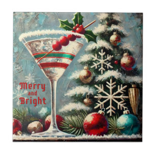 Retro jaren 50 Cranberry Sneeuwvlok Kerst Martini Tegeltje