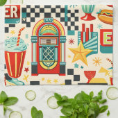 Retro jaren 50 diner abstract geometrisch theedoek (Gevouwen)